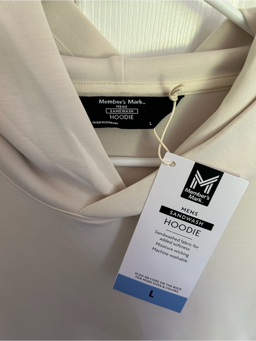 Member's Mark Men's Sandwash Hoodie in Cream - Picture 3 of 3